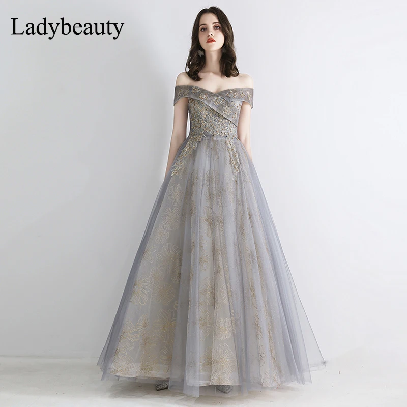 

Женское вечернее платье с блестками Ladybeauty, длинное ТРАПЕЦИЕВИДНОЕ ПЛАТЬЕ с цветочным кружевом, элегантное платье для выпускного вечера, 2019
