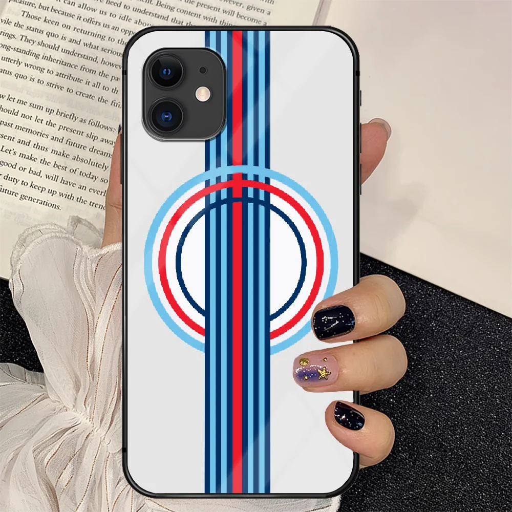 

Martini Racing Car Phone Tempered Glass Case Cover For IPhone 6 6S 7 8 11 12 X Xr Xs Se 2020 Pro Max Plus Mini Silicone Luxury