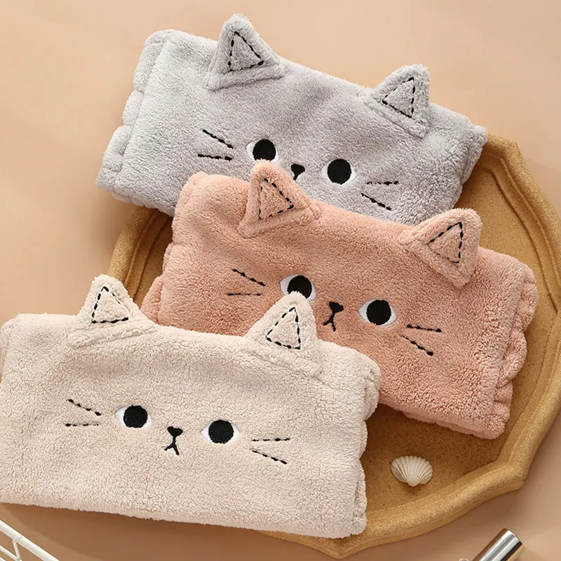 

Cartoon Face Wash Headband Sweet Coral Fleece Turban Embroidery Cat Headband Soft Comfortable Girls Plush Wide Hair Accessories