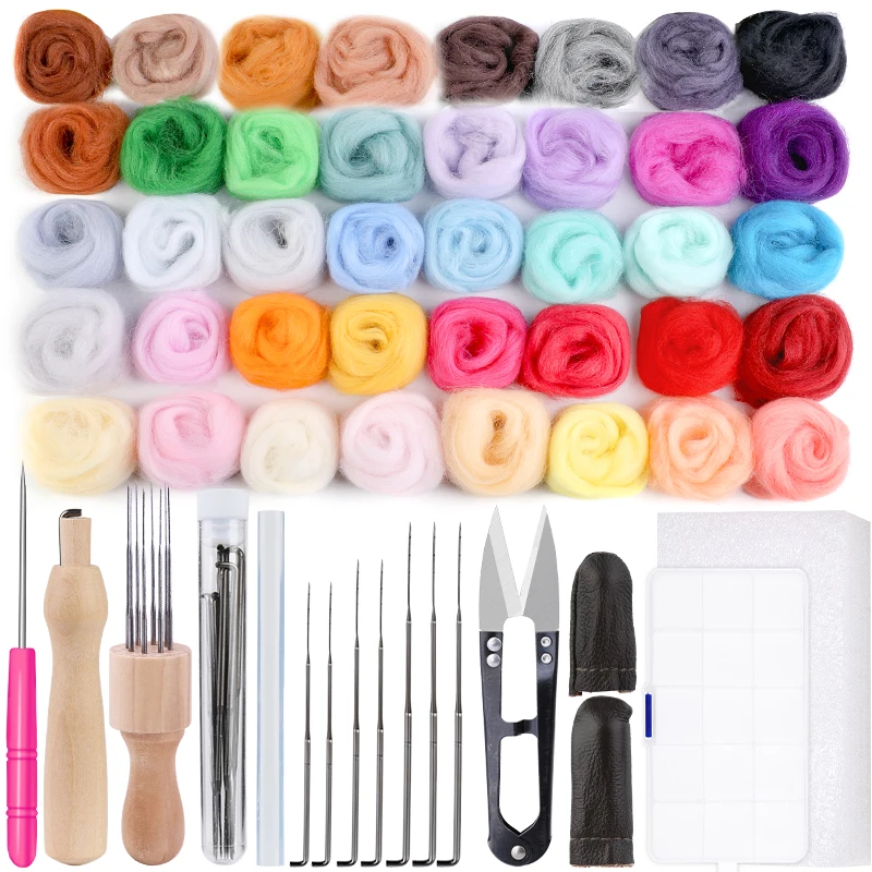 36/50 Color DIY Wool Felt Kit Handle Wool Felting Tools Handmade Felt Needle Set 7pcs Pack Felting Fabric Materials Accessories