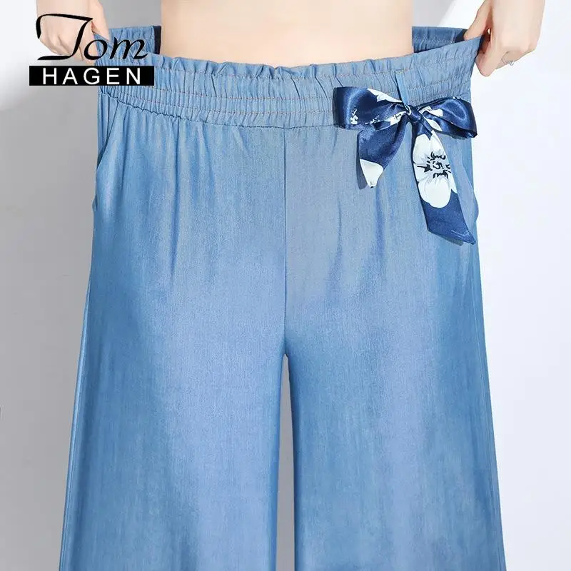 Джинсы из Tencel широкие брюки для детей xia kuan корейские с высокой талией женские