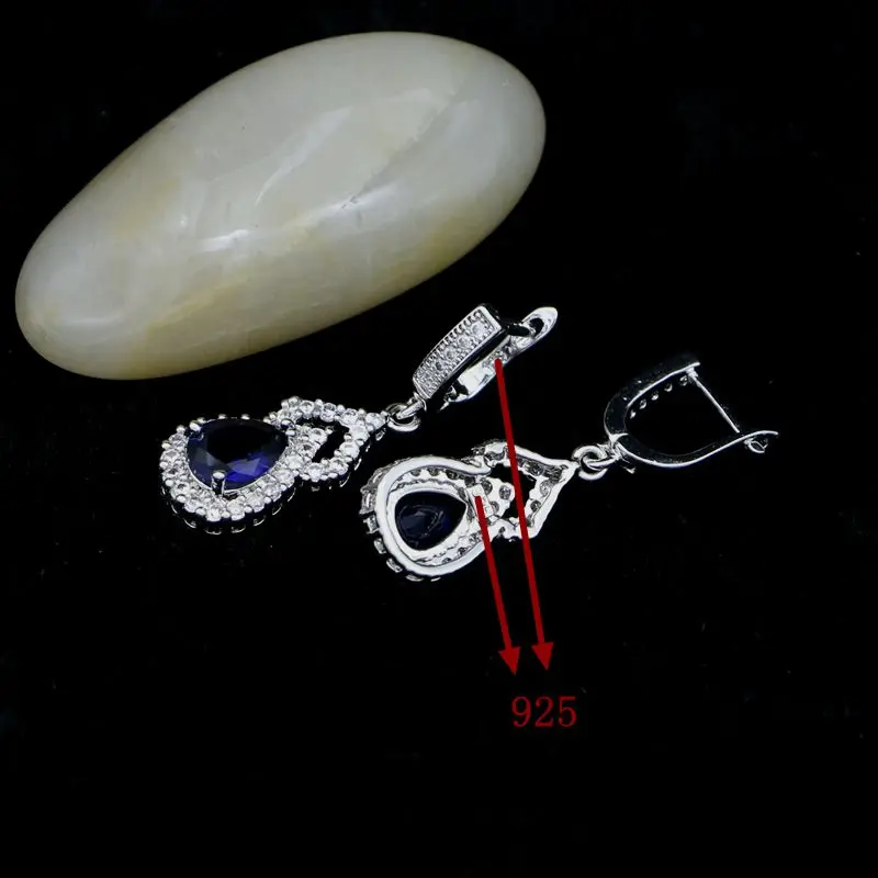 Модные серьги подвески из серебра 925 пробы с голубым фианитом и белыми