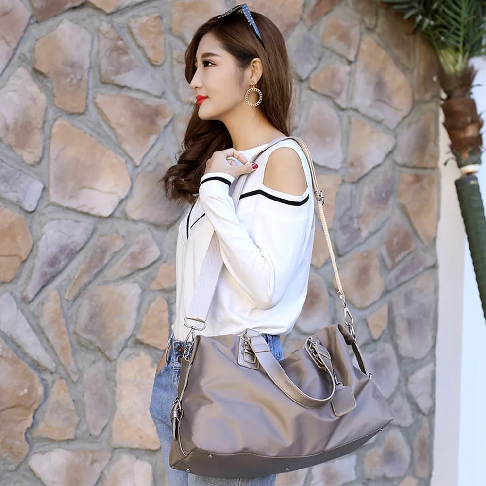 

Women Handbag Nylon Waterproof Solid Large Capacity Multi function Casual Outdoor Sports Tote Weekend Travelling Bag