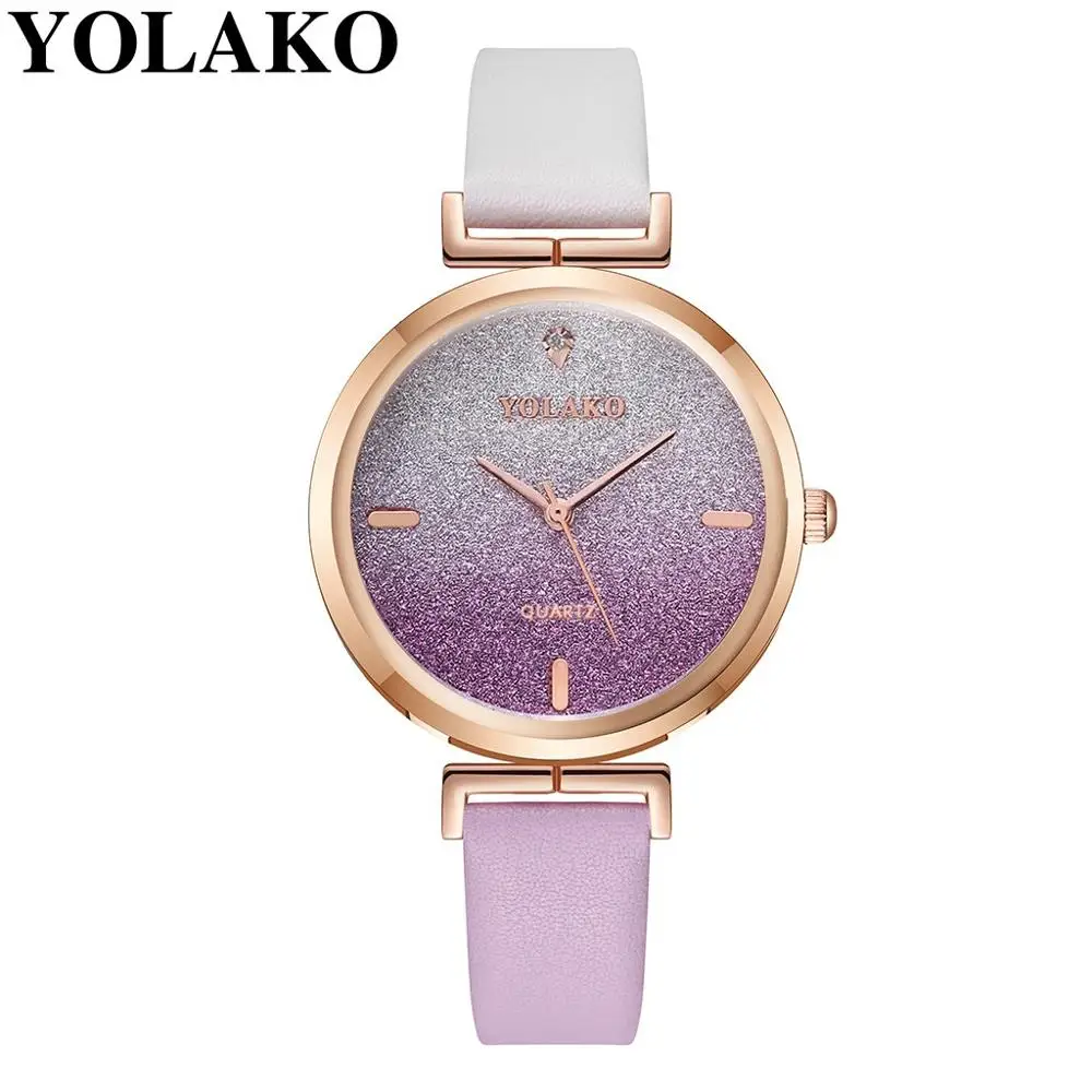 

YOLAKO Fashion Simple Women Watch Gradient Dial Diamond Leather Belt Buckle Ladies Clock Quartz Wrist Watches zegarek damski