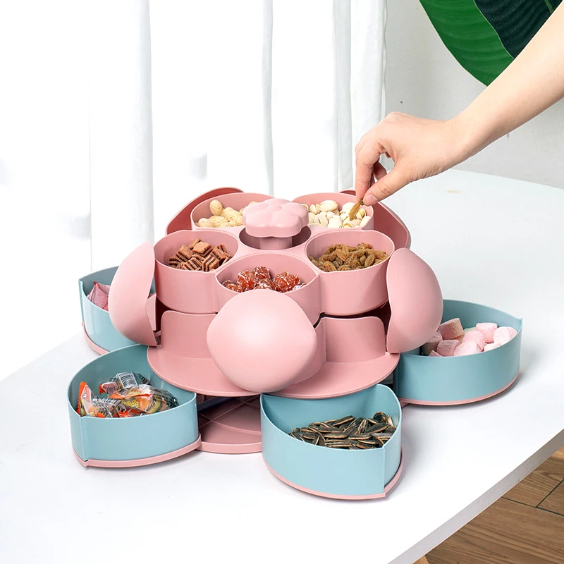 

Коробка для конфет, Двухуровневая вращающаяся коробка в форме лепестков для закусок, орехов, цветов, органический органайзер, чехол для хранения продуктов, хранение сухих фруктов