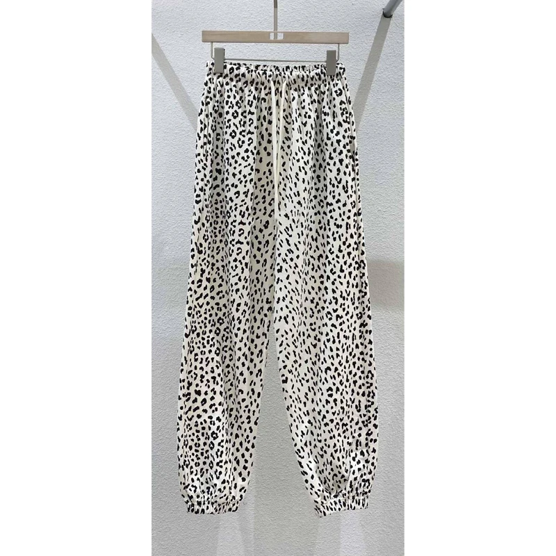 

2021 Summer New Elastic Waist Black Gray Leopard Pattern Casual Trousers Waist Pants Sports Trousers Women Bottoms Pants HIGH