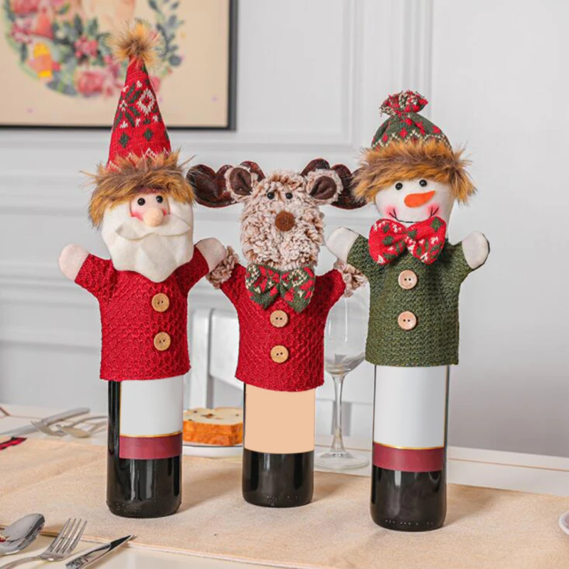 

Christmas Decorations for Home 2021 Santa Claus Wine Bottle Cover Snowman Stocking Gift Holders Navidad Noel Deco New Year 2021