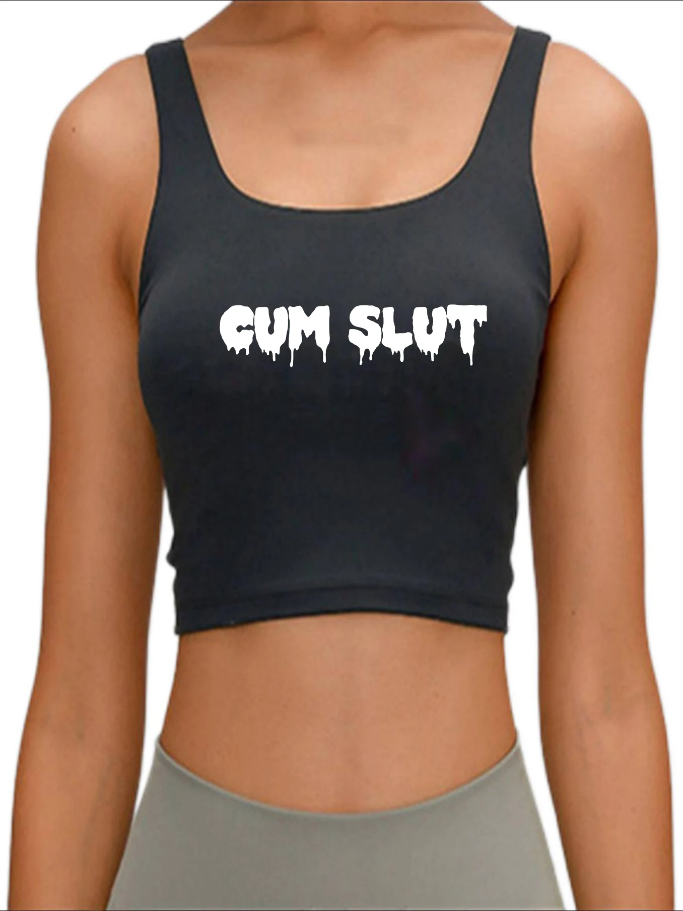 

Yes Daddy,Cumslut Print Tank Top Adult Humor Fun Flirty Harajuku Print Yoga Sports Workout Crop Top Gym Vest