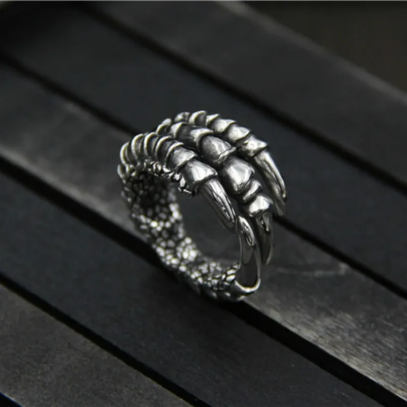 C&ampR 925 Sterling Silver Rings for men eagle claw ring retro exaggerated Fine Jewelry Size 8-10 Adjustable | Украшения и