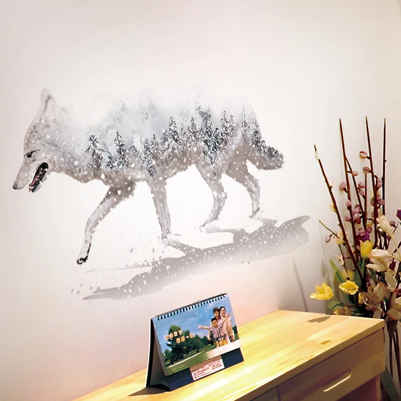 [SHIJUEHEZI] снежинки деревья олень волк наклейки на стену ПВХ DIY животные настенные