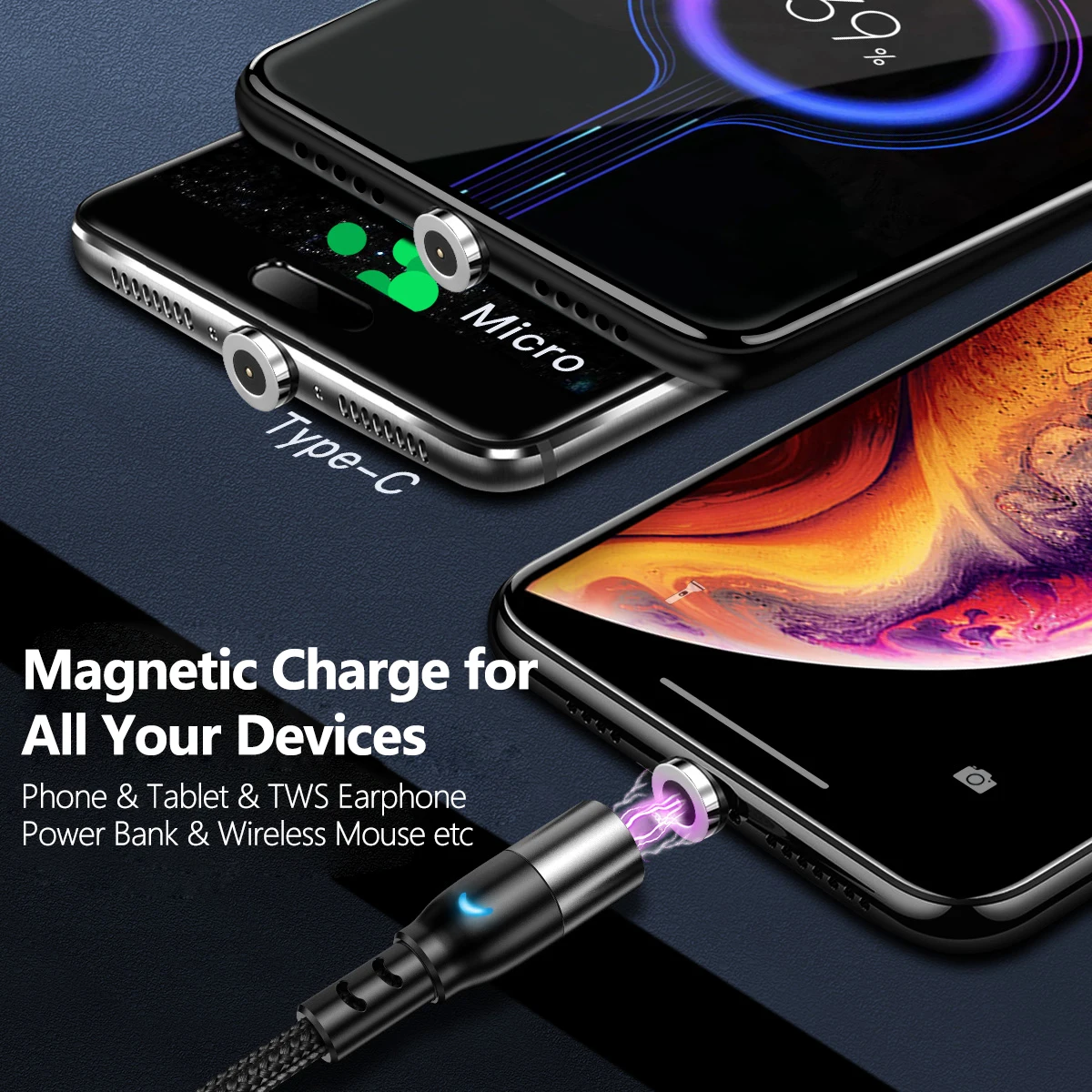 6 шт. универсальные магнитные наконечники для круглого магнитного Кабеля Micro USB Type