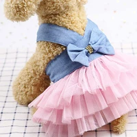 dog dress puppy pink mesh tutu bowknot sundress pet summer party costume clothing l vest skirt bowknot fairy mesh small cute