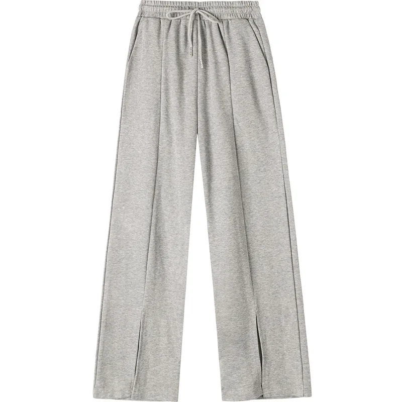 

Spring Summer Split Gray Sweatpants Wide Leg Pants Women's Elastic High Waist Drooping Loose Sports Pants Streetwear Joggers