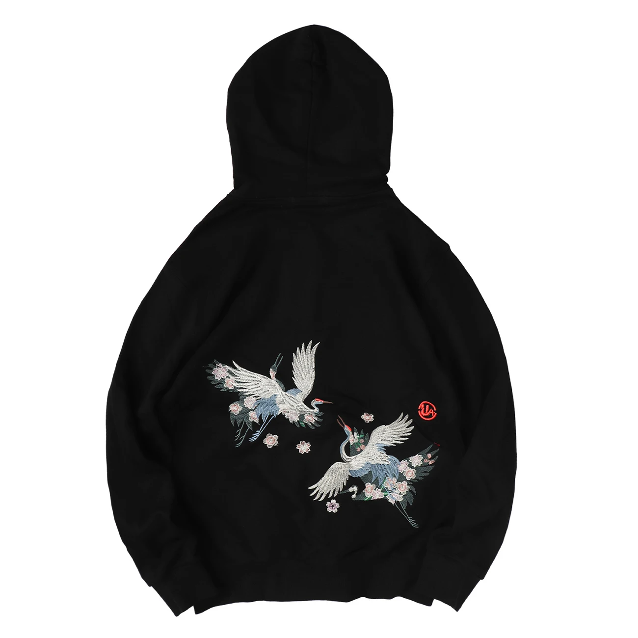 

LACIBLE Hip Hop Hoodie Men Streetwear Embroidery Crane Floral Autumn Cotton Loose Hooded Pullover Harajuku Hoodie Swatshirt
