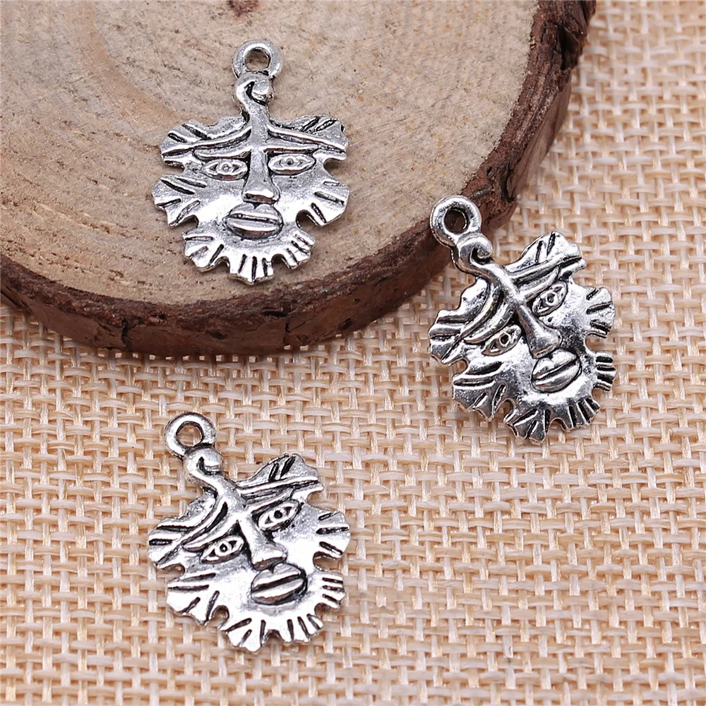 

WYSIWYG 10pcs 21x15mm Double Sided Face Leaf Charms Antique Silver Color Pendant Charms For Jewelry Making Jewelry Accessories