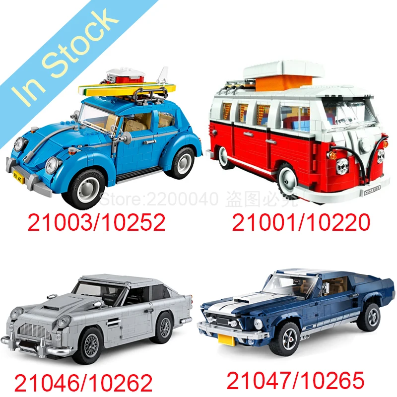 Самая низкая цена Volkswagen T1 Camper Van James Bond Aston Martin DB5 Forded Mustanged строительные блоки кирпичи игрушки