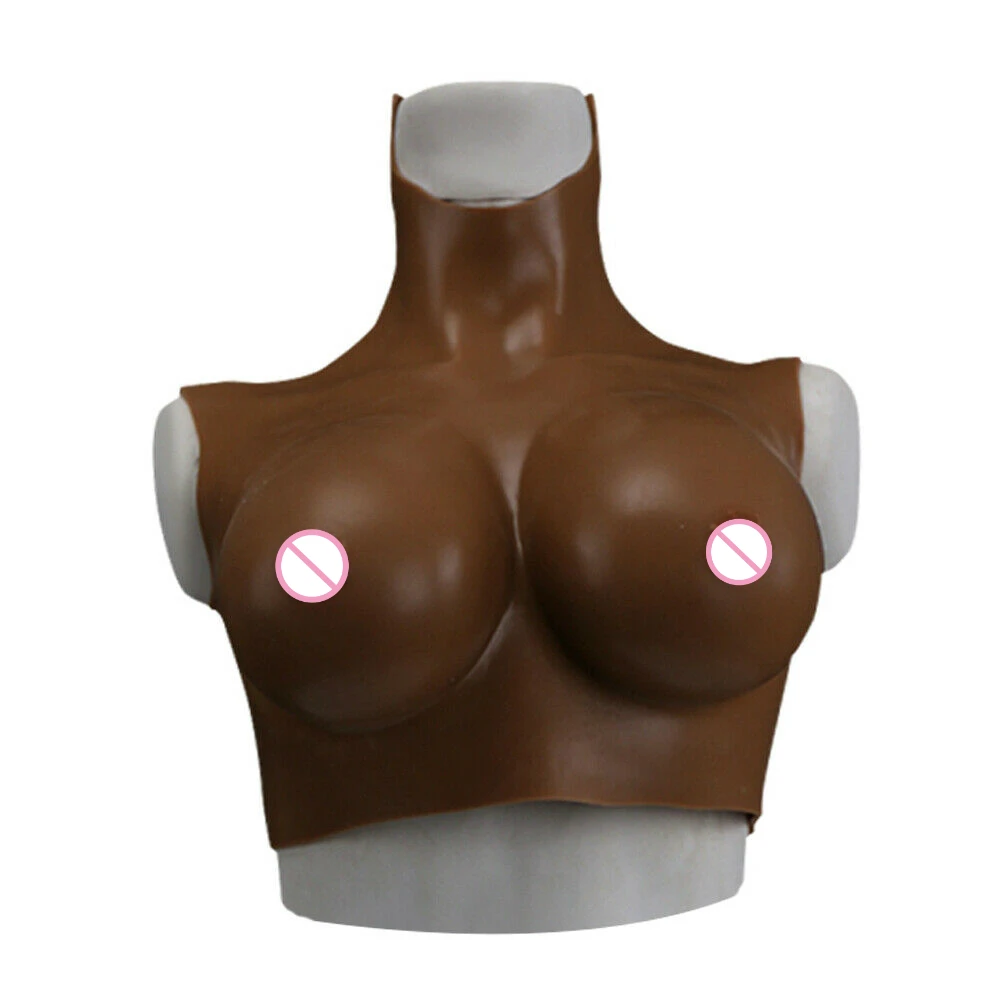 Soft Silicone Formed C-G Cup Realistic Woman Fake Breast Shape Dark Brown Suitable for Drag Queens and Transgenders