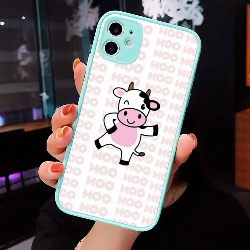 

Cow Print Black White Phone Case Matte transparent For blue iPhone 12 Mini 11 Pro XR XS Max 7 8 Plus X Back Cover