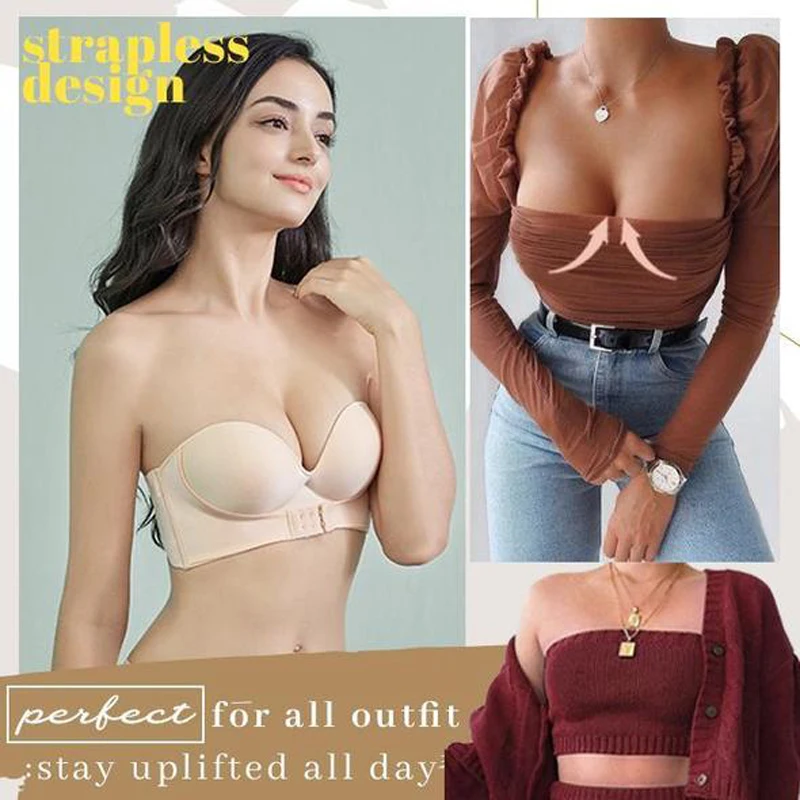 

Women Sexy Strapless Front Buckle Lift Bra Push Up Bra Front Closure Bralette Invisible Underwear Lingerie ABC Cup Drop Shipping