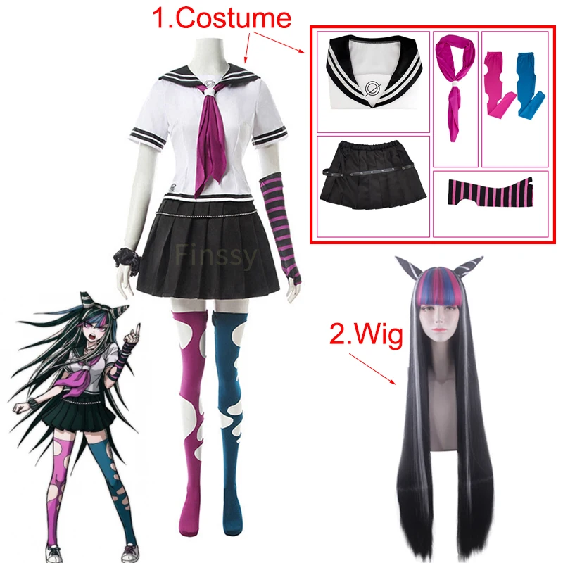 Аниме Danganronpa Mioda Ибуки Косплэй костюм Красочные Devil Рога парик для женщины