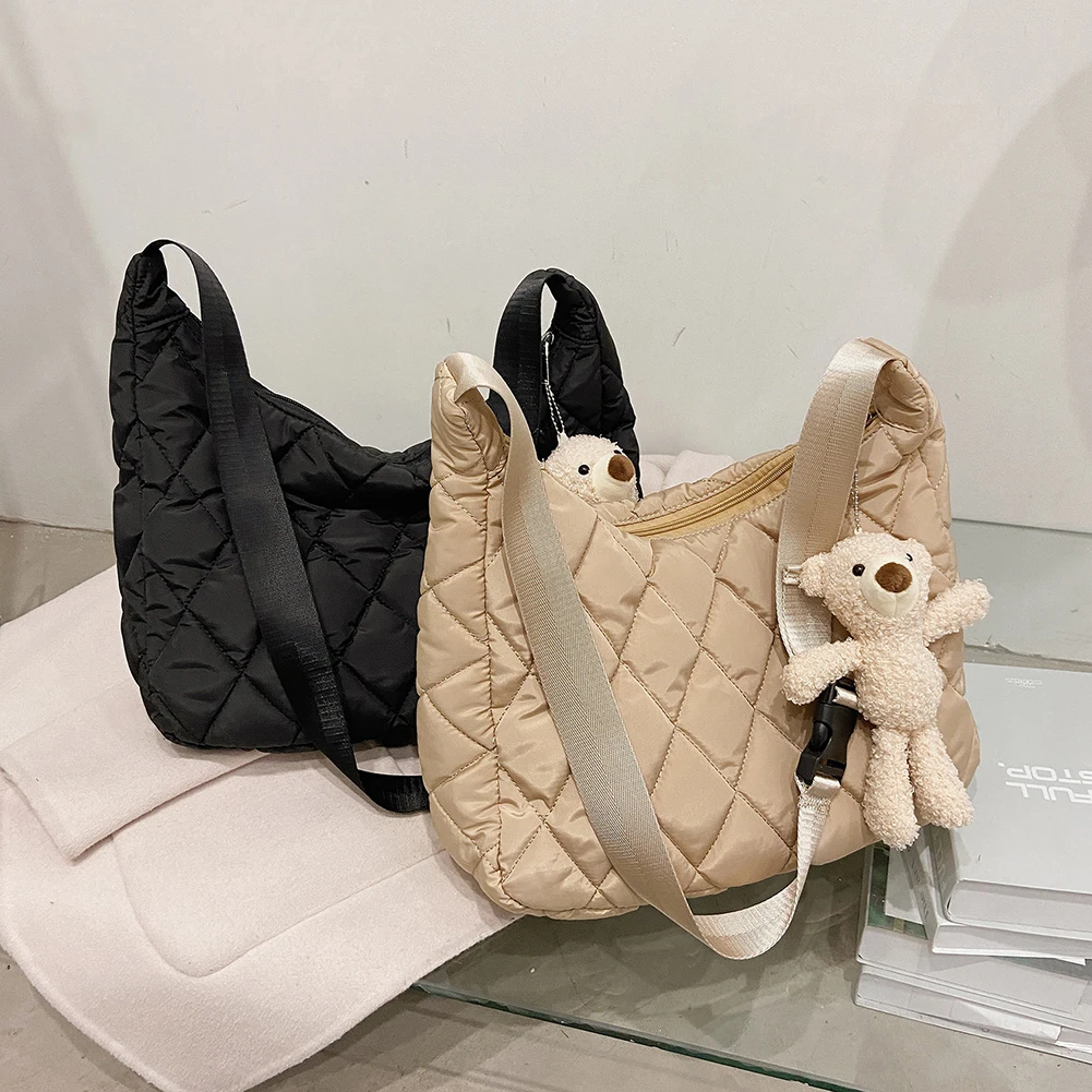 

Сумка на плечо женская с хлопковой подкладкой, саквояж в клетку со стразами, вместительная однотонная сумочка на молнии с полумесяцем