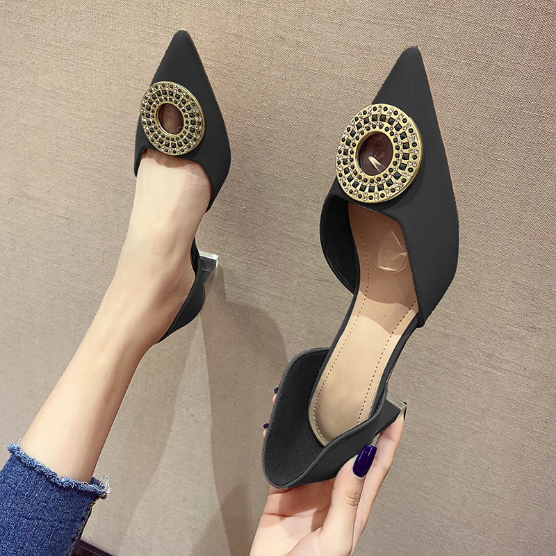 

New Arrival Chunky High Heeled Sandals Buckle Pointed Toe Women Pumps Summer Party Office Female Shoes Green Sexy High Heels