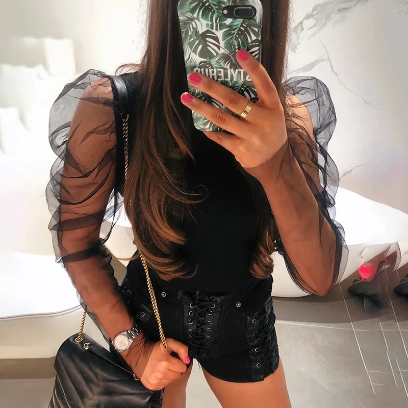 Новое поступление 2021 осенняя Женская Повседневная Сетчатая футболка с длинным