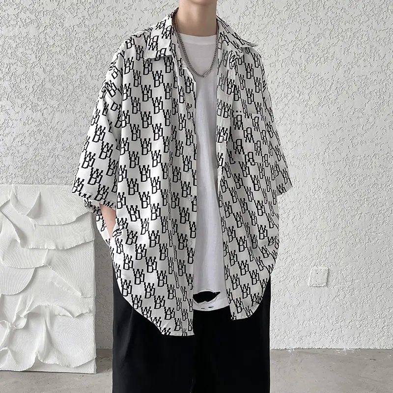 

Short Sleeve Printed Shirts Men Casual All-match Loose Tops Streetwear Loose Summer Men's Clothes Thin Slim Coat Tide Brand