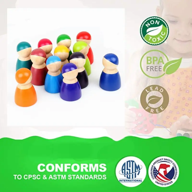 

Montessori Set Of 12 Rainbow Friends Peg Dolls Wooden Pretend Play People Figures Baby Toy Environmental Safety Paint L9CD