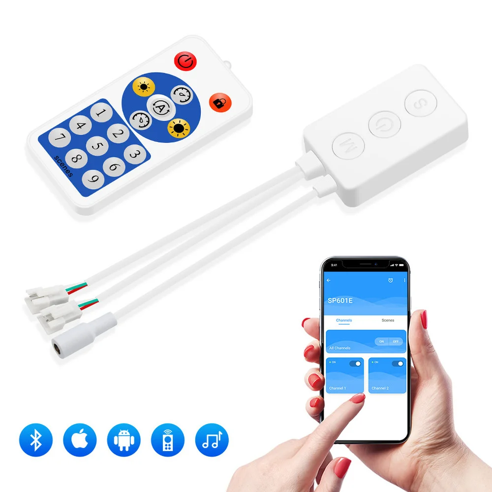 

WS2812B прокладки СИД светильник контроллер Bluetooth SP105E SP110E Wi-Fi SP108E SP501E музыка SP107E SP601E WS2811 SK6812 светильник s DC5V-24V