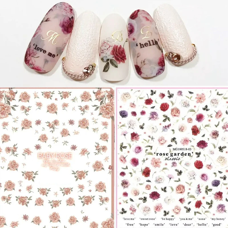 NEW 3D Flower Nail Sticker Art Pink Rose DIY Nail Adhesive Slider Beauty Wedding Nail Art Decorations Designs Tool Manicure