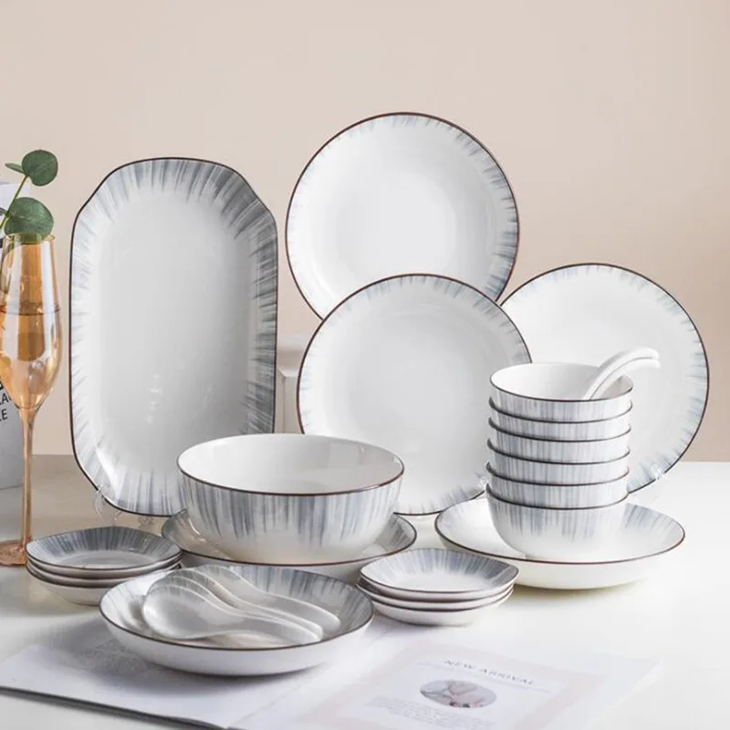

Nordic Minimalism Style White Dishes Set Ceramic Tableware Food Dishes Rice Salad Noodles Bowl For Family Hotel 1pc
