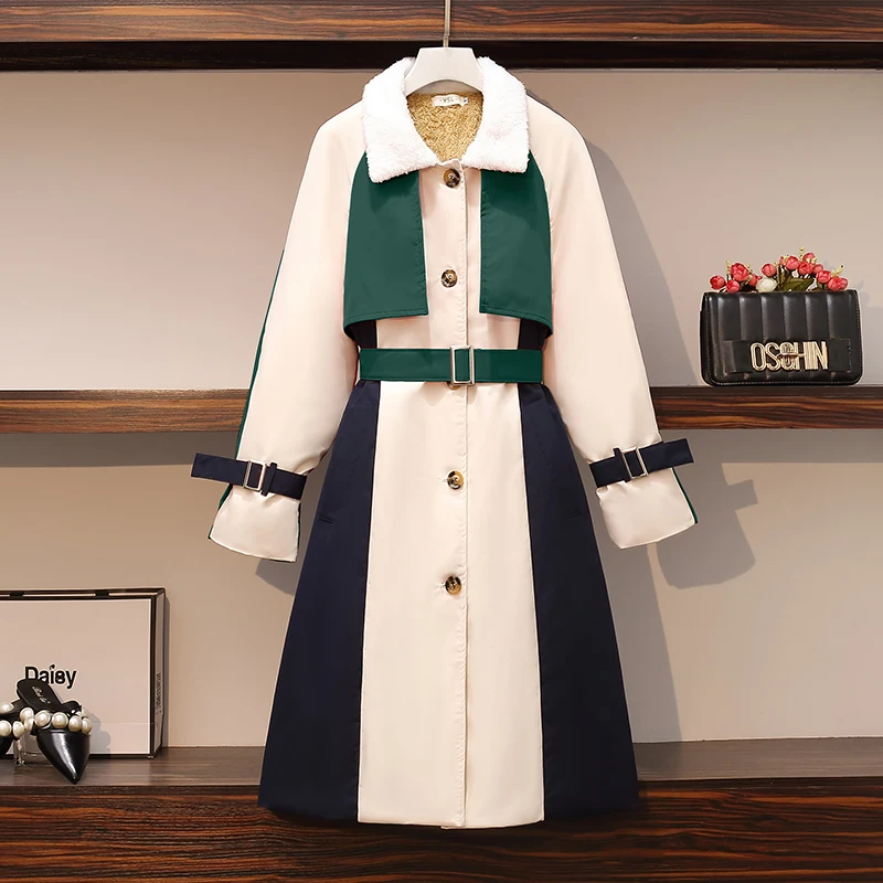 EHQAXIN Womens Clothing Cotton-Padded Jacket Winter Warmth Plus Velvet Thickening Long Lace-Up Windbreaker Coats L-4XL