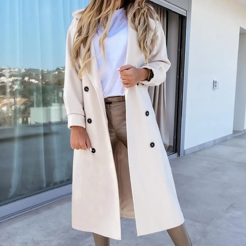 

Trench Coat Double-Breasted Long Sleeves 4 Sizes All Match Pretty Soft Women Coat Practical Casual Girls Wind Coat for Female