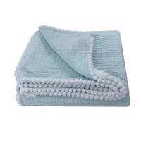 cotton muslin baby pompom blanket summer bed sheet bedspread cotton bath towel baby receiving blanket 75x110cm