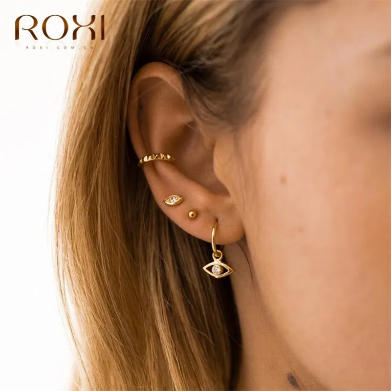 Женские маленькие серьги гвоздики ROXI из 100% серебра 925 пробы с маленькими полыми