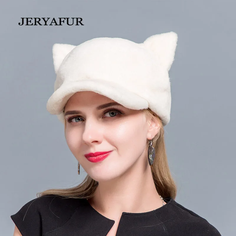 

JINBAOSEN 2019 Neue mode baseball kappe schaffell hut mode pelzmütze waschbär pelz ball kappe ente zunge winter ski cap