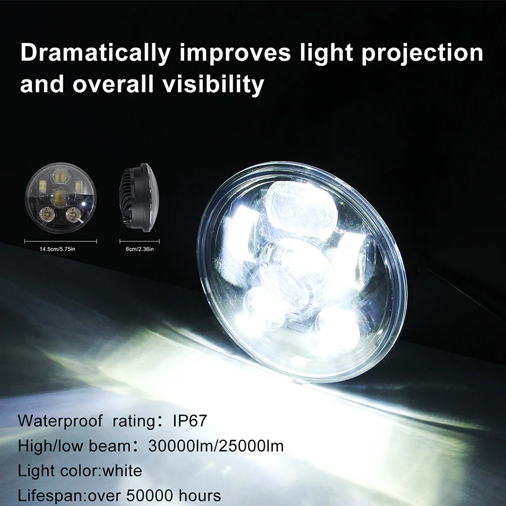 

5.75 Inch for Harley-Davidson LED Headlight for Sportster Dyna Iron 883 Touring Halo Ring High Low Beam Motorcycle Light