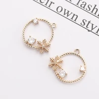 round retro earrings pendant snowflake zircon pendant pure copper color diy earrings pendant necklace accessories