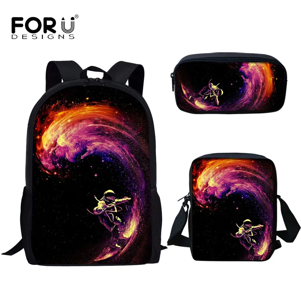 

FORUDESIGNS Astronaut Pattern Printing Schoolbags Backpack for Teenagers Dryable High Quality Bookbags Set Canvas Shoulder Bags