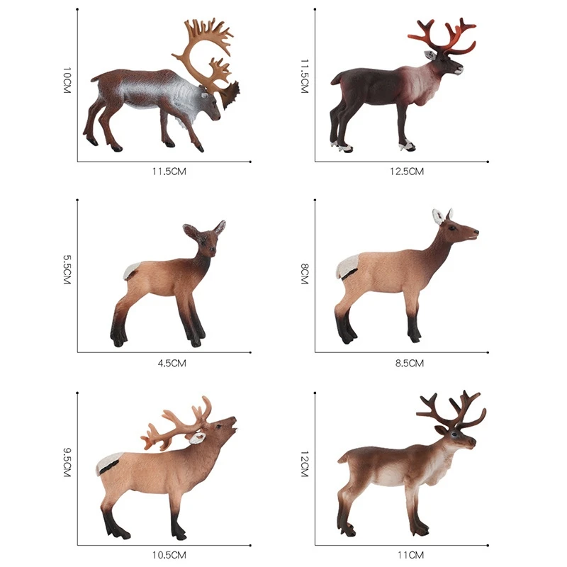 

6Pcs Simulation Deer Figurines Model Toys Set Deer Decor Includes White-Tailed Deer Family ELK Reindeer and Caribou