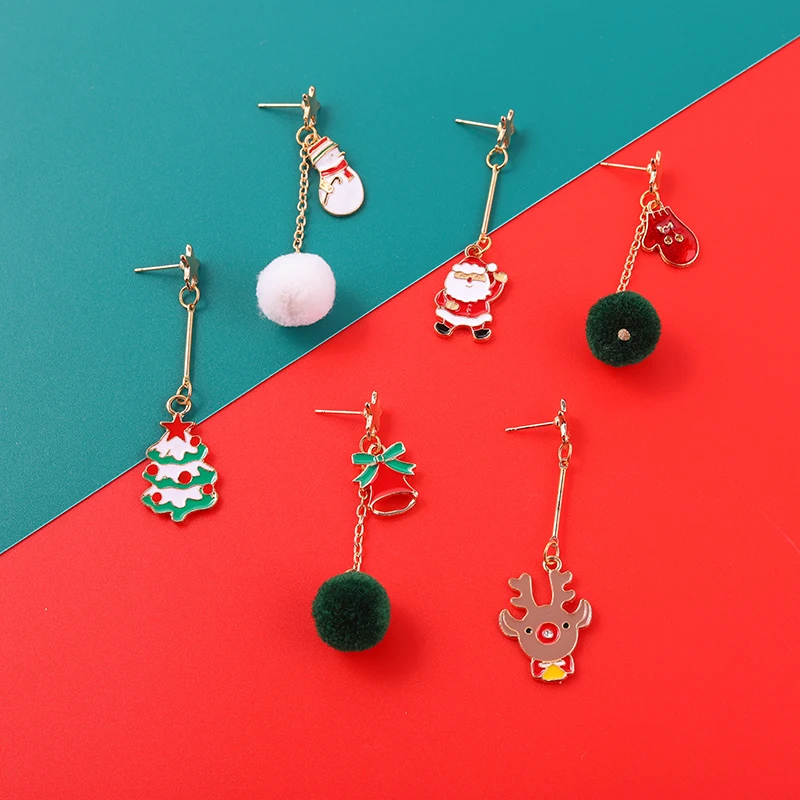 

Classic Christmas Decoration High Quality Earrings Fun Santa Bells Elk Gloves Alloy Pendant Women's Earrings Jewelry Gifts