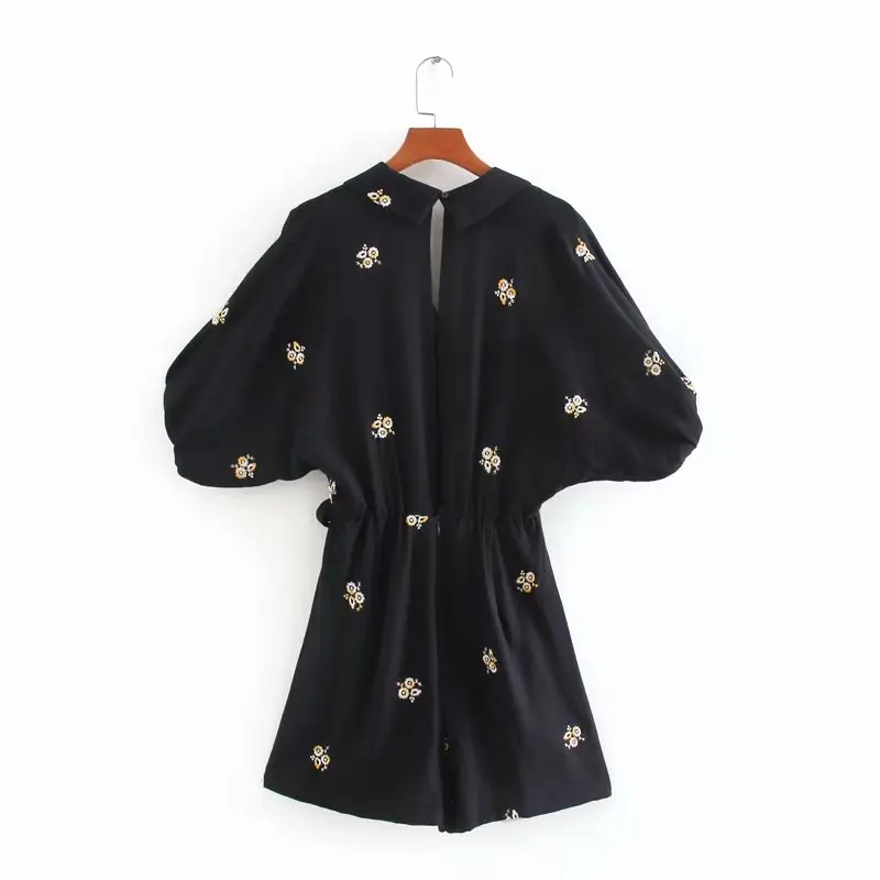 Женский комбинезон с рукавами летучая мышь сиамский цветочной вышивкой и