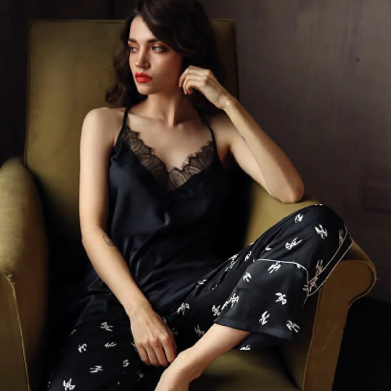 Роскошный шелковый пижамный комплект Daeyard сексуальное кружевное нижнее белье