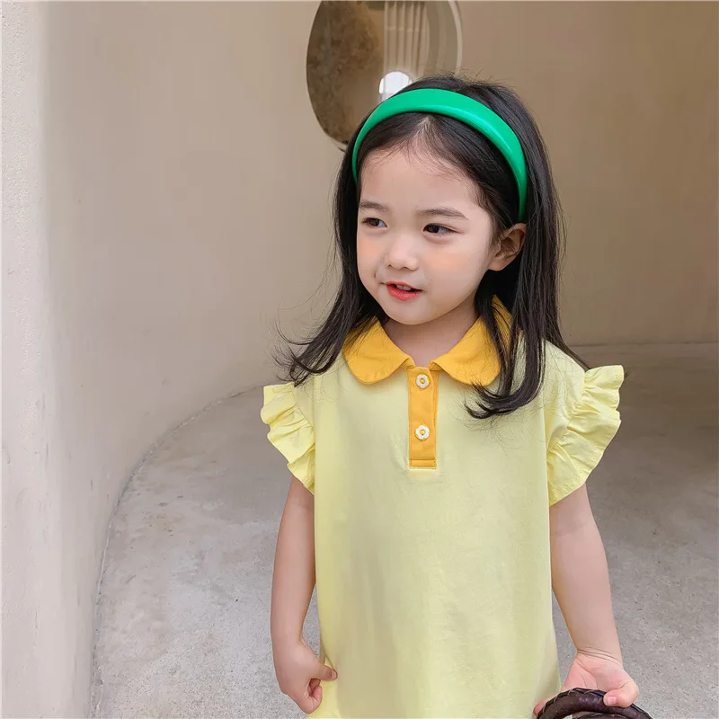 

Sweet girl dresses 2021 summer Korean girl Polo short-sleeved knitted princess dress mid-length cotton skirt