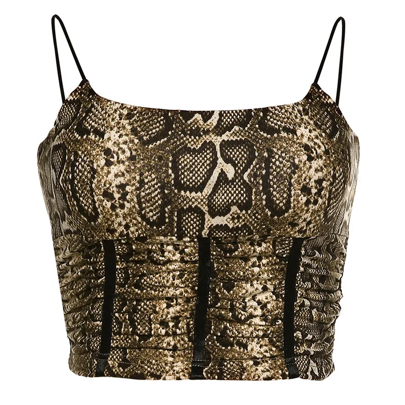 Облегающий жилет со змеиным принтом укороченный Топ для женщин весна-лето 2020
