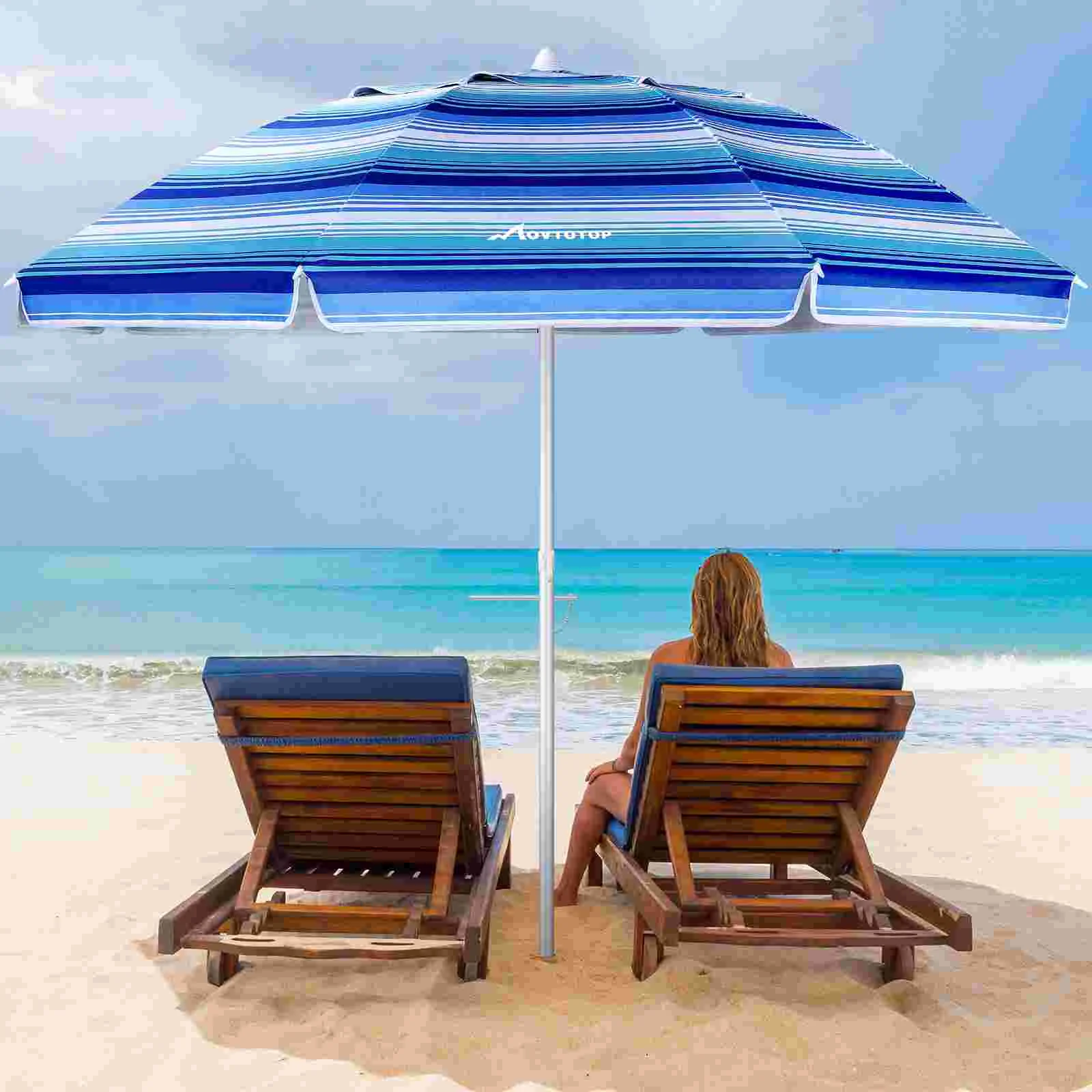 

MOVTOTOP S20P 6.5ft Beach Umbrella Outdoor Sunshade Umbrella Crank Adjustable Umbrella Canopy for Garden Deck Backyard Pool (Str
