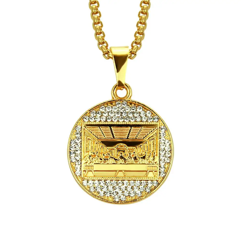 Стразы в стиле хип хоп украшенные стразами круглые подвески ожерелье для мужчин