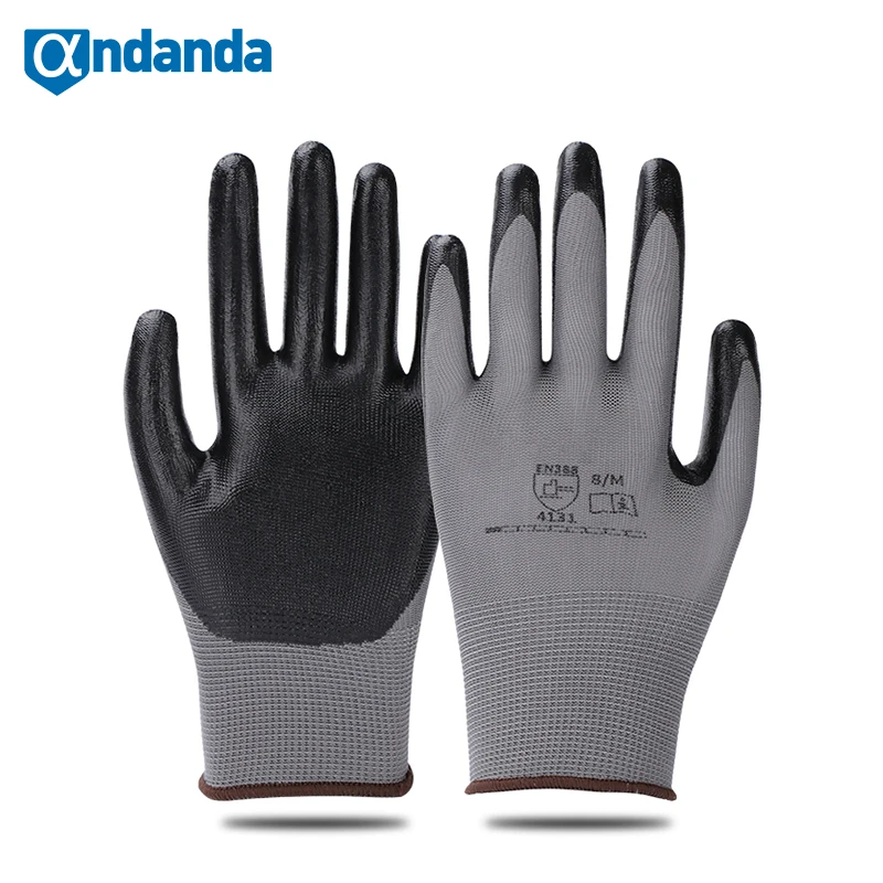 Andanda 1/2/5/10/12 Pairs Work Gloves Security Protection Nitrile Gloves Smooth Working Gloves for Construction Gardening Gloves