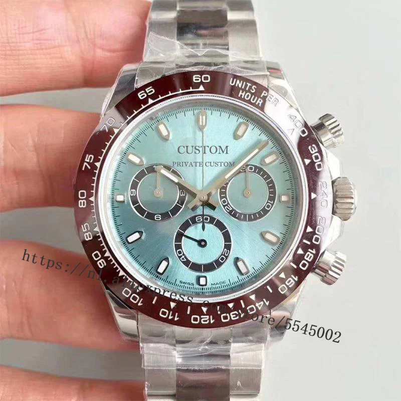 

40mm Men's Watch Sapphire Glass Luxury Brand Automatic Stainless Steel Case Waterproof Ice Aquamarine Watch Day **** tona